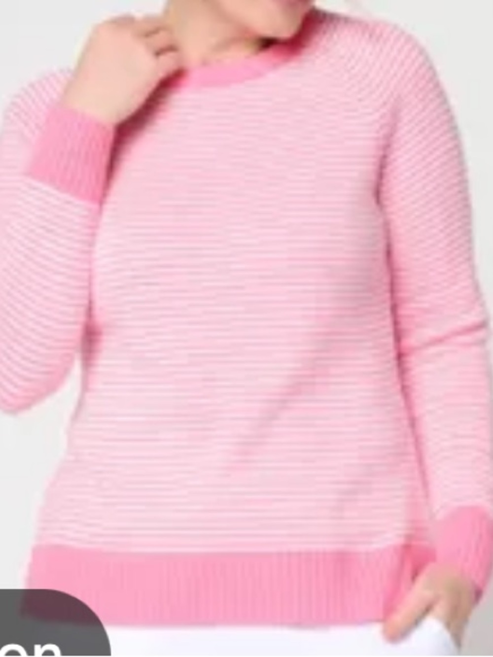 Belle by Kim Gravel - Women's Pink Striped Crewneck Sweater FA01